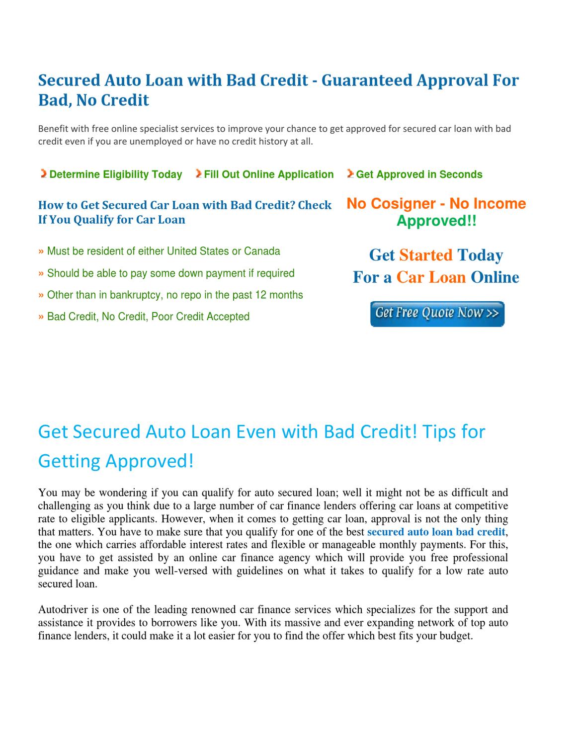 Auto Secured Loans With Bad Credit By Jenifer Felixx Issuu