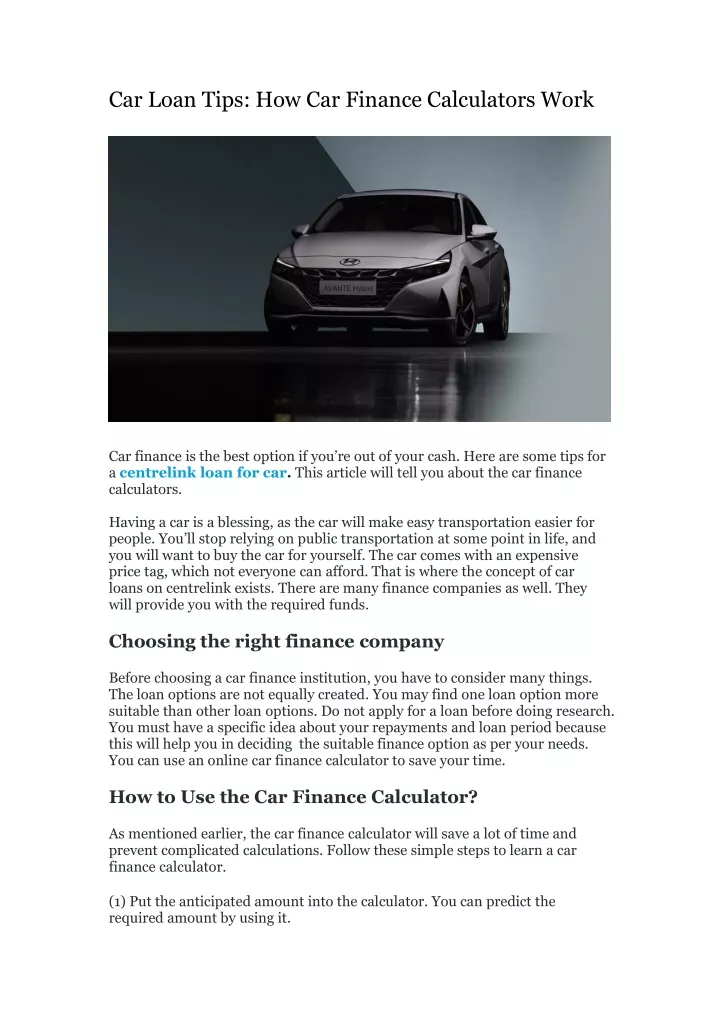 Car Loan Tips How Car Finance Calculators Work