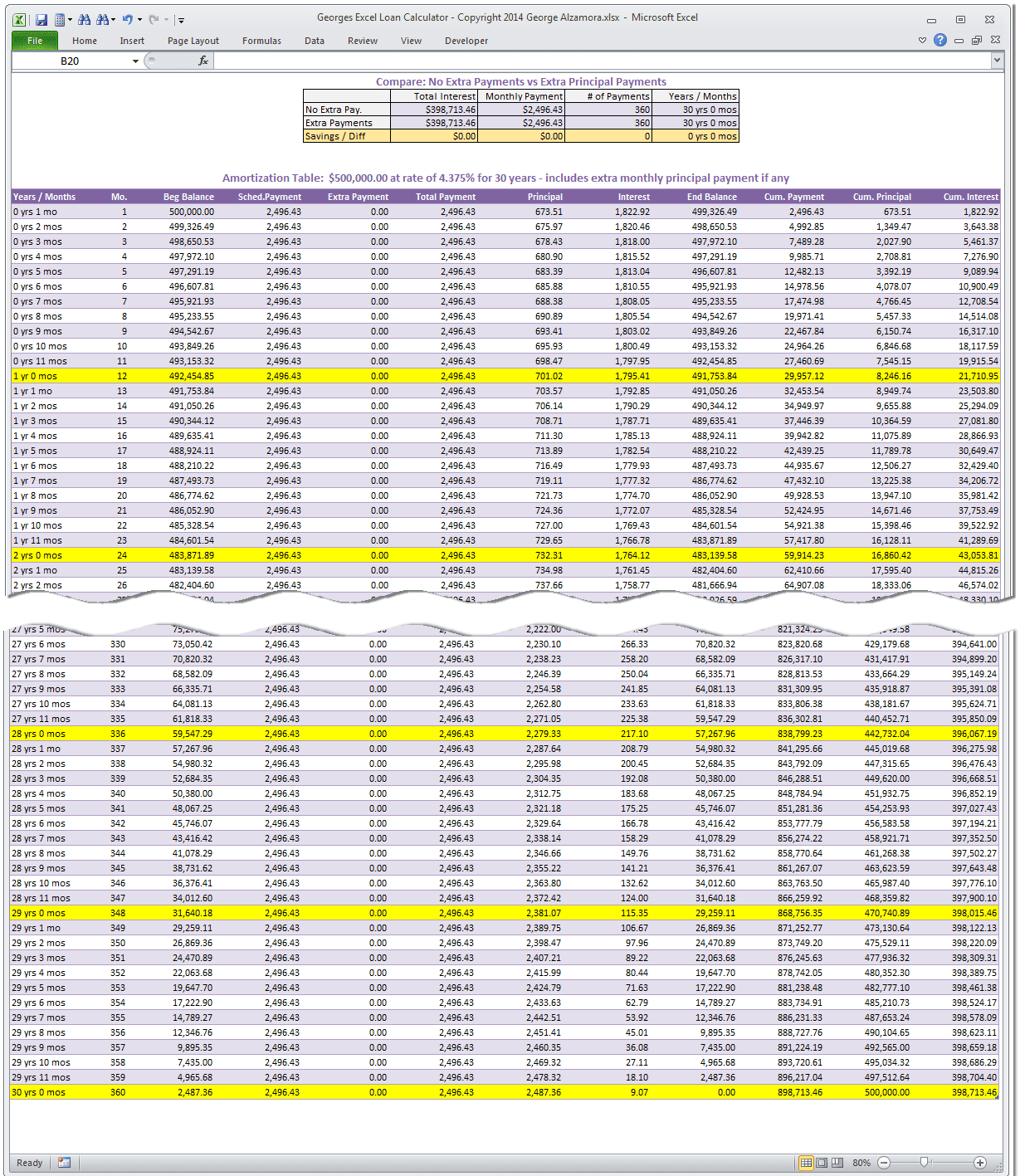 Georges Excel Mortgage Calculator Pro V4 0 Mortgage Calculator Tools