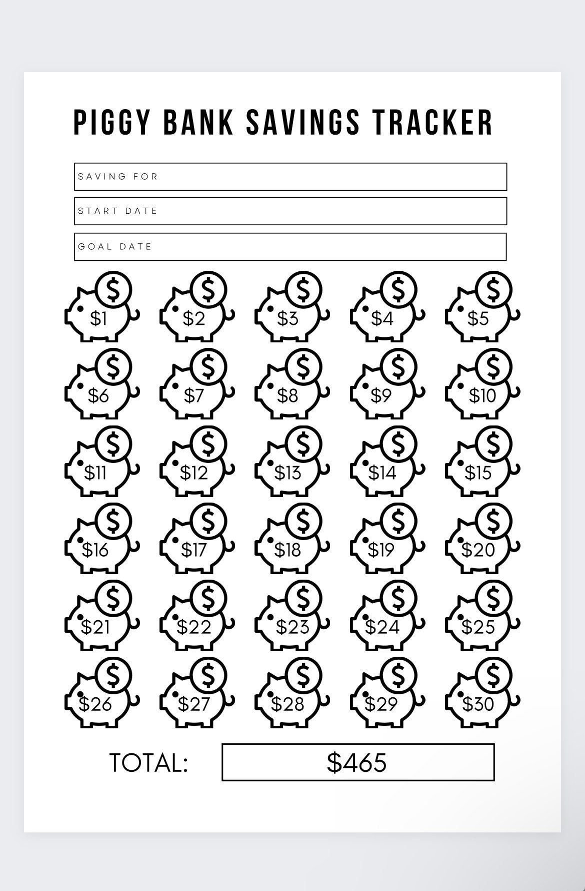 Piggy Bank Savings Tracker Printable Money Savings Challenge Etsy